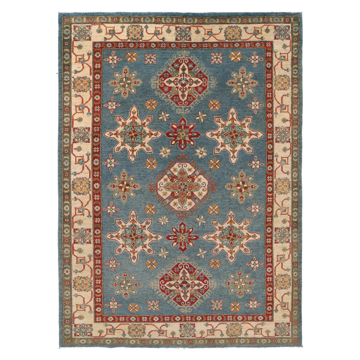 Blue Afghan Kazak Rug 6' 7" x 9' 3" Hand-Knotted | No. AL47435