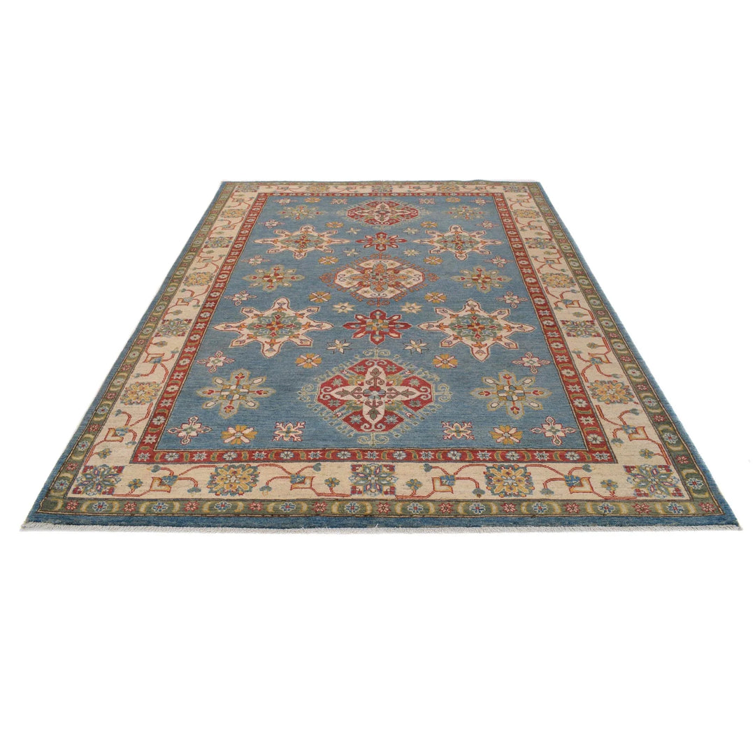 Blue Afghan Kazak Rug 6' 7" x 9' 3" Hand-Knotted | No. AL47435
