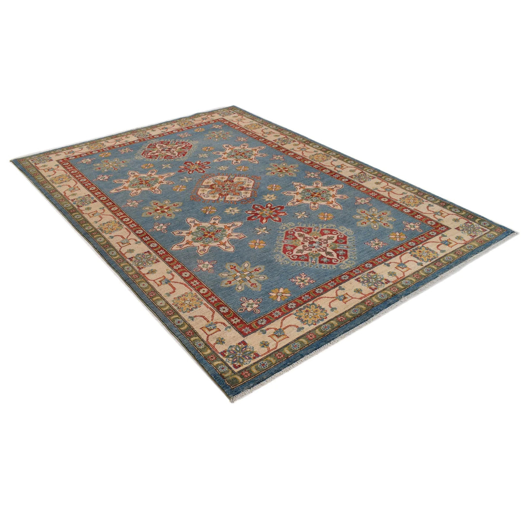 Blue Afghan Kazak Rug 6' 7" x 9' 3" Hand-Knotted | No. AL47435