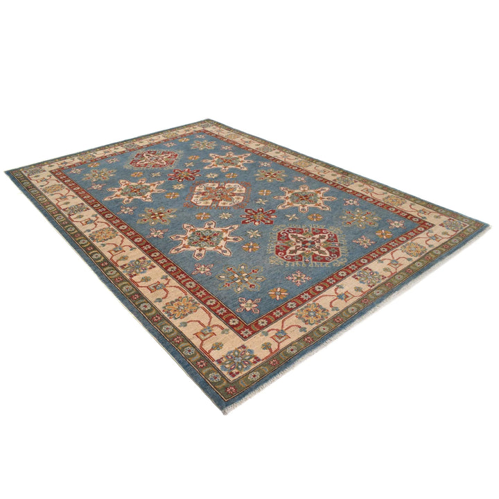 Blue Afghan Kazak Rug 6' 7" x 9' 3" Hand-Knotted | No. AL47435