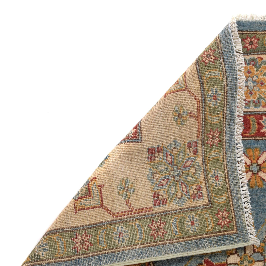 Blue Afghan Kazak Rug 6' 7" x 9' 3" Hand-Knotted | No. AL47435