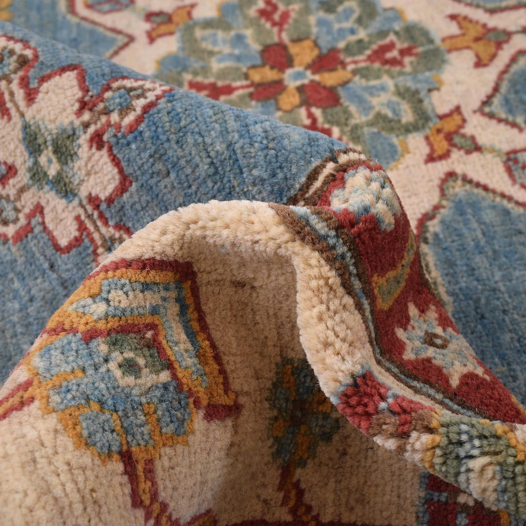 Blue Afghan Kazak Rug 6' 7" x 9' 3" Hand-Knotted | No. AL47435