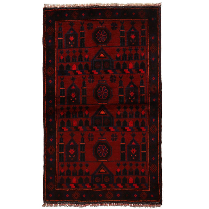 Red Afghan Prayer Rug 2' 9" x 4' 6" Hand-Knotted | No. AL47500