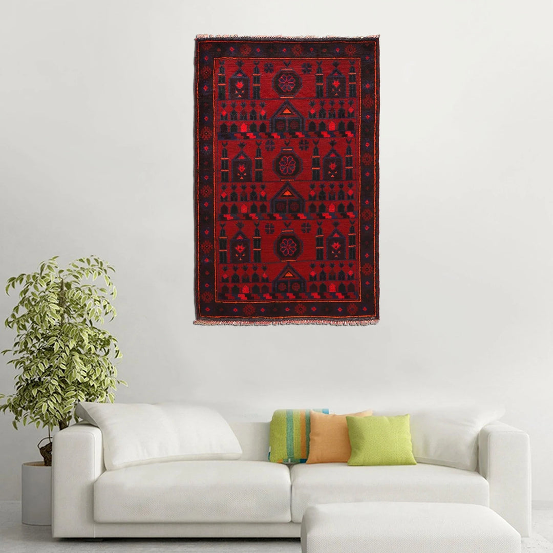 Red Afghan Prayer Rug 2' 9" x 4' 6" Hand-Knotted | No. AL47500