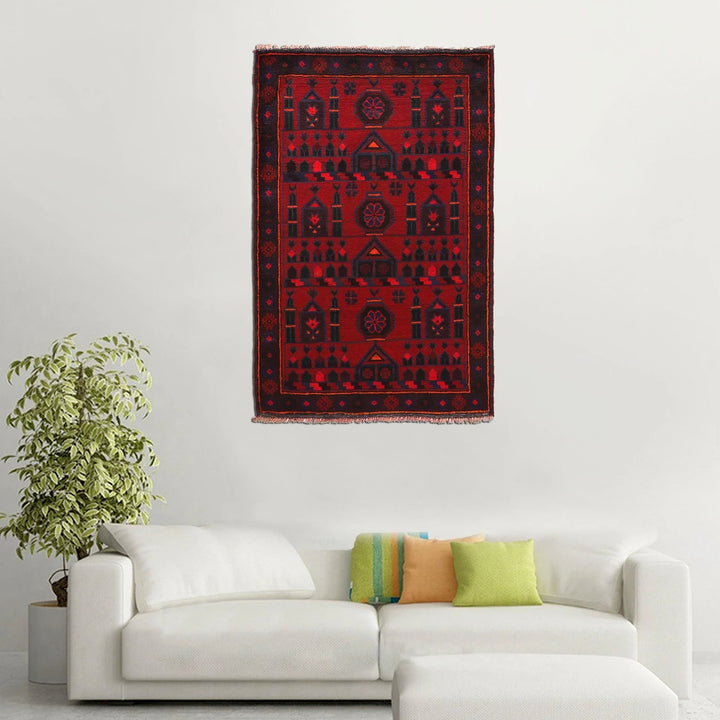 Red Afghan Prayer Rug 2' 9" x 4' 6" Hand-Knotted | No. AL47500