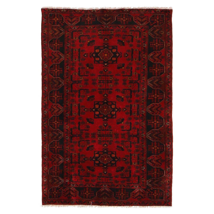 Red Afghan Khal Mohammadi Rug 3' 2" x 4' 10" Hand-Knotted | No. AL47511