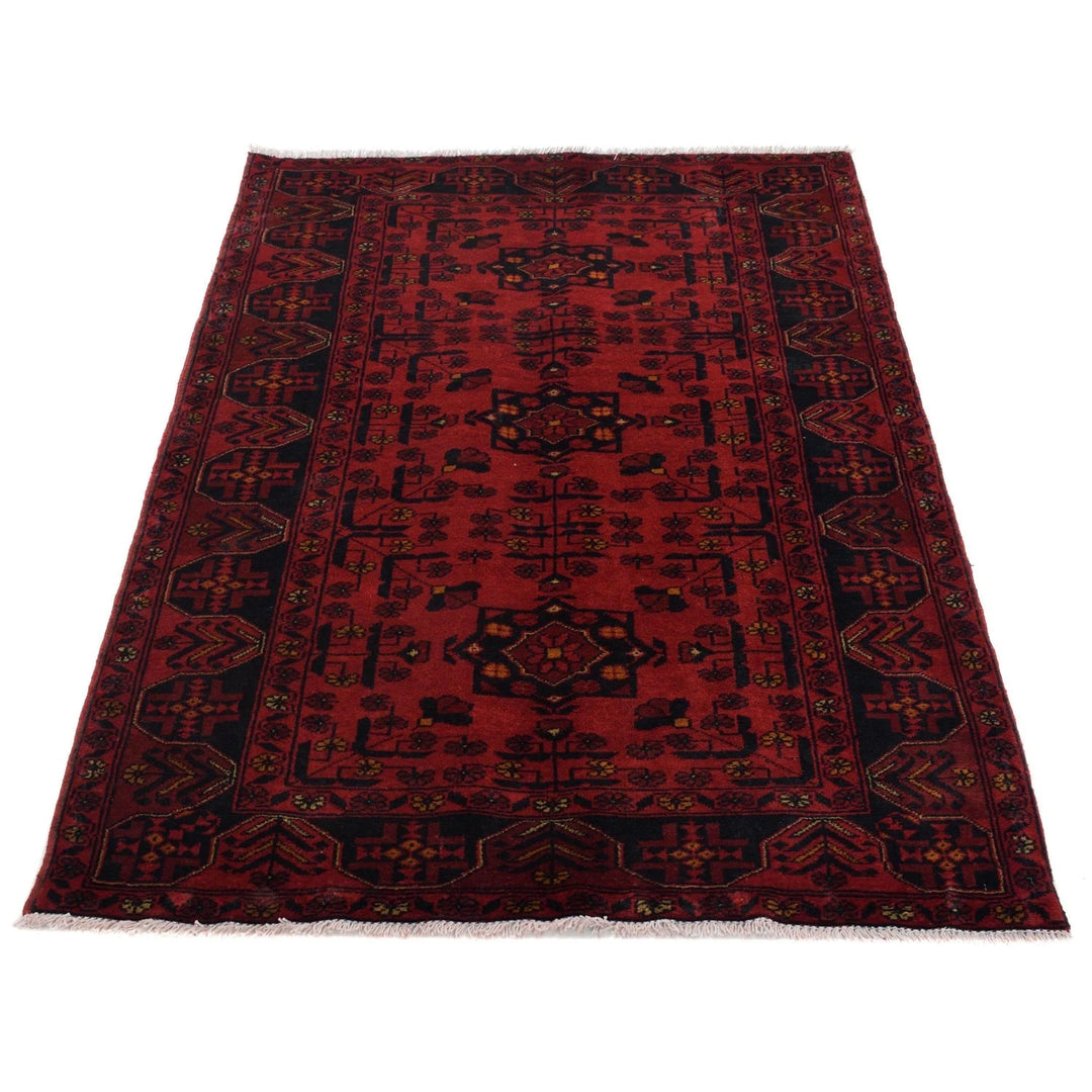 Red Afghan Khal Mohammadi Rug 3' 2" x 4' 10" Hand-Knotted | No. AL47511