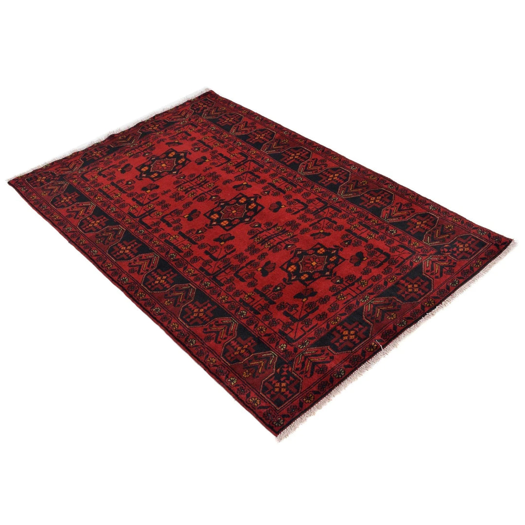 Red Afghan Khal Mohammadi Rug 3' 2" x 4' 10" Hand-Knotted | No. AL47511