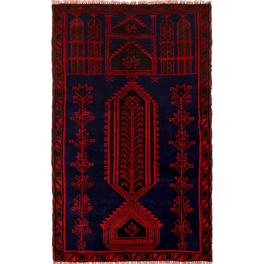 Blue Afghan Prayer Rug 3' 1" x 4' 10" Hand-Knotted | No. AL47524