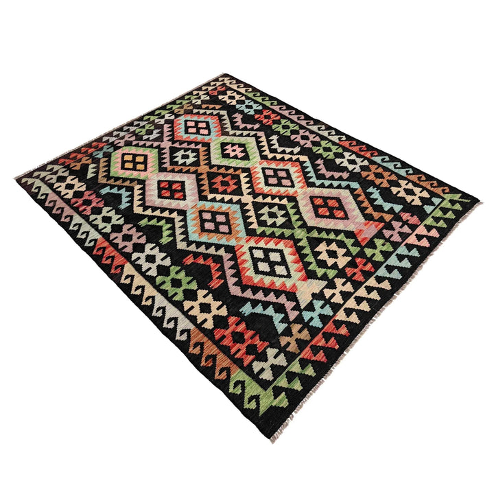 Afghan Vegetable Kilim Rug 4'11" x 6'4" Flat-Weave | No. AL475445