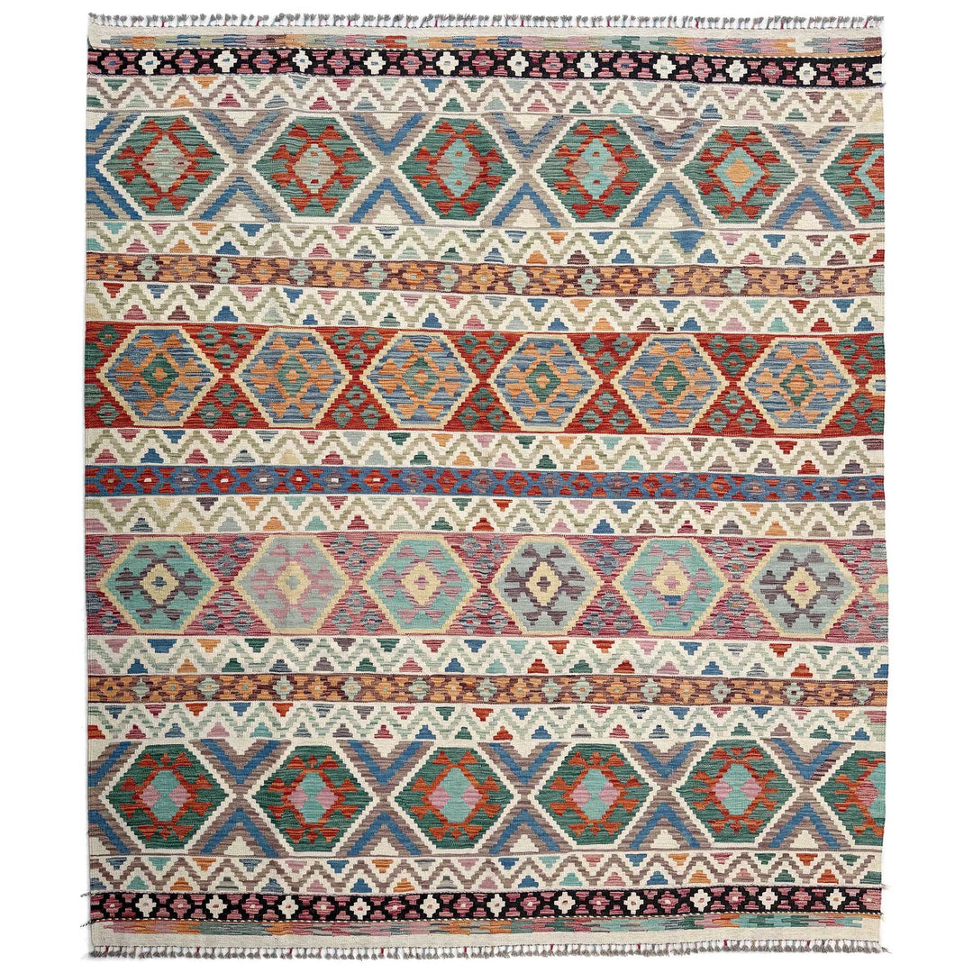 Afghan Vegetable Kilim Rug 8' 4" x 9' 10" Flat-Weave | No. AL47546