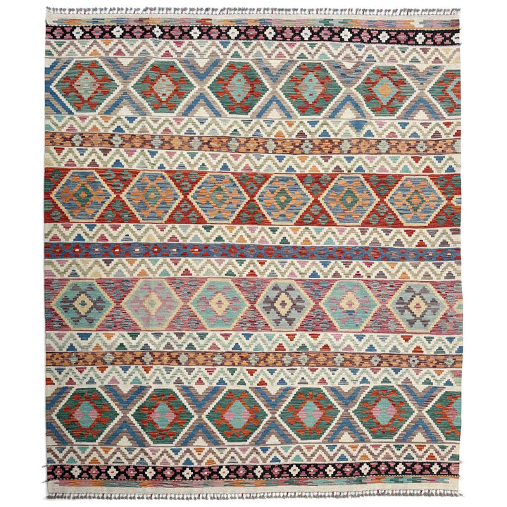 Afghan Vegetable Kilim Rug 8' 4" x 9' 10" Flat-Weave | No. AL47546