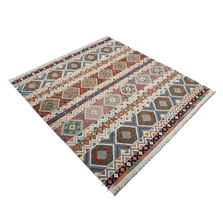 Afghan Vegetable Kilim Rug 8' 4" x 9' 10" Flat-Weave | No. AL47546