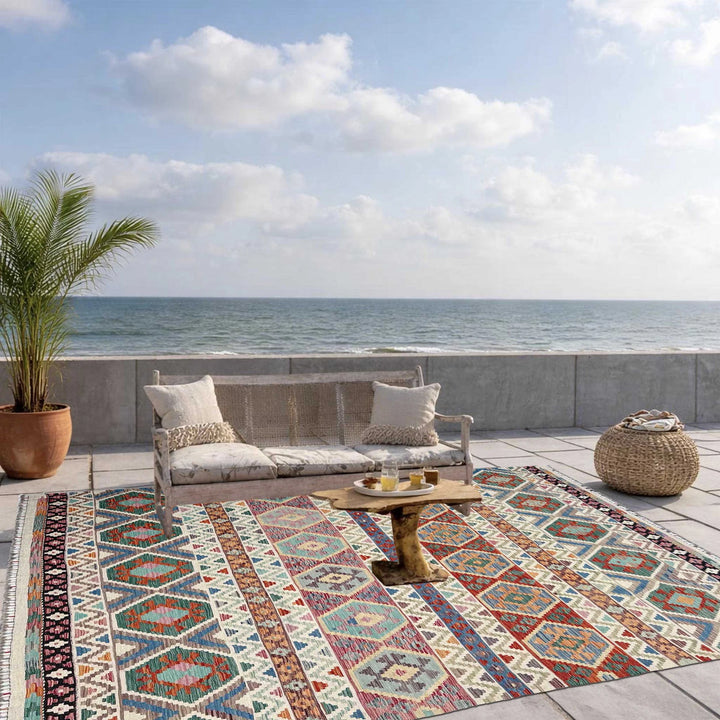 Afghan Vegetable Kilim Rug 8' 4" x 9' 10" Flat-Weave | No. AL47546