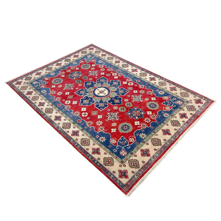 Red Afghan Kazak Rug 6'7" x 10'0" Hand-Knotted | No. AL47579