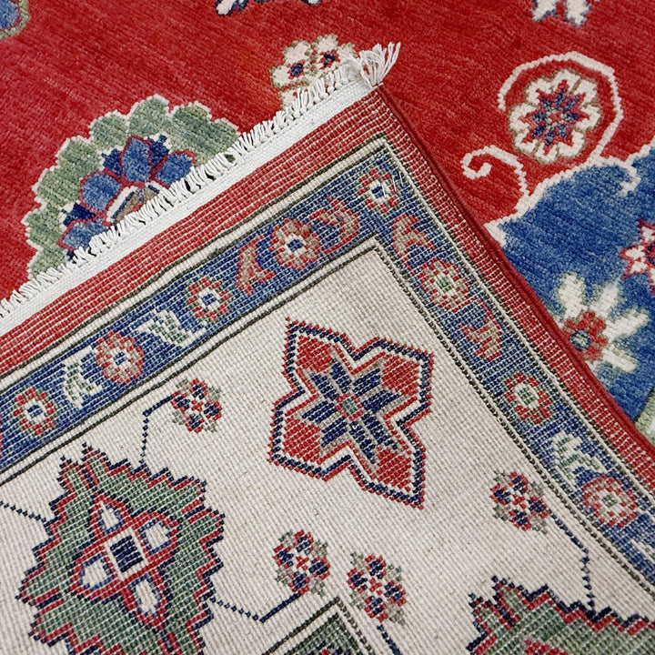 Red Afghan Kazak Rug 6'7" x 10'0" Hand-Knotted | No. AL47579