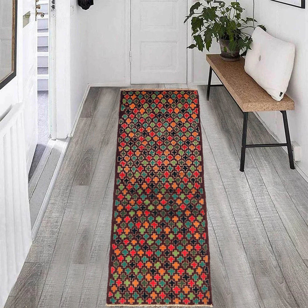 Afghan Baluchi Rug 2' 2" x 6' 7" Hand-Knotted | No. AL47587