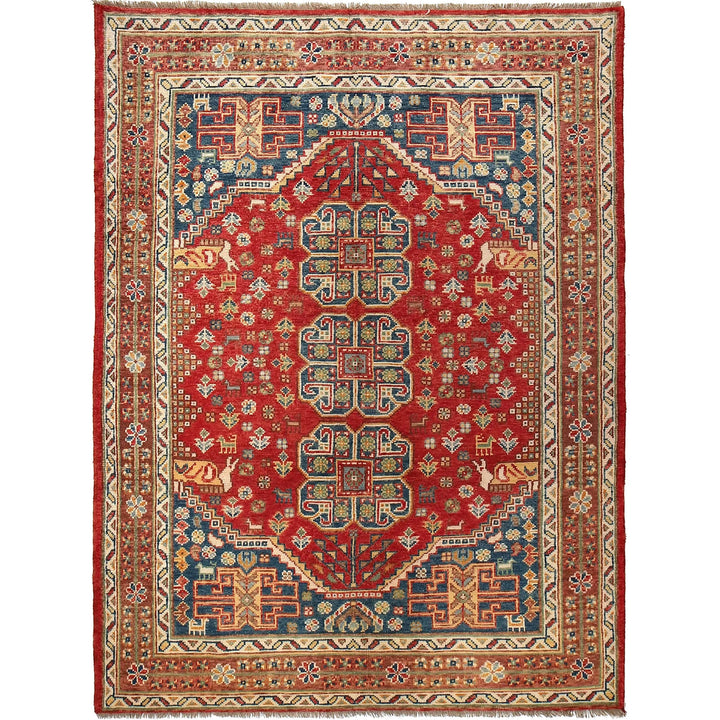 Red Afghan Shirazi Design Rug 5' 7" x 7' 7" Hand-Knotted | No. AL47596