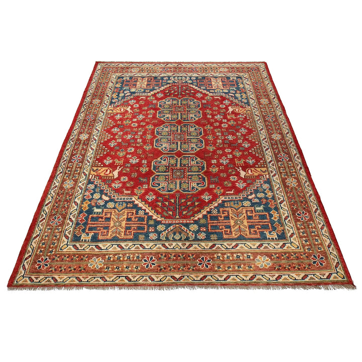 Red Afghan Shirazi Design Rug 5' 7" x 7' 7" Hand-Knotted | No. AL47596