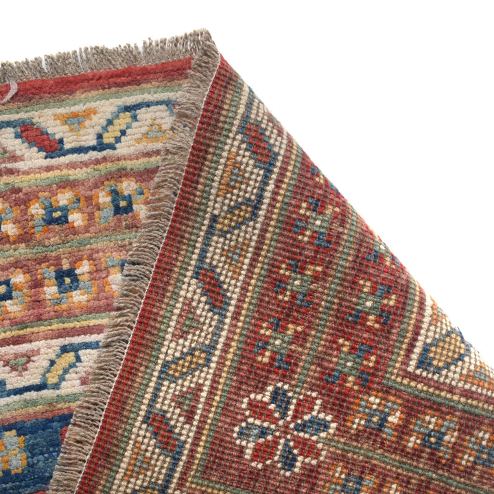 Red Afghan Shirazi Design Rug 5' 7" x 7' 7" Hand-Knotted | No. AL47596