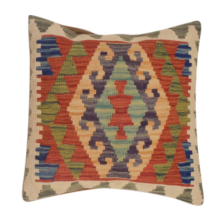 Afghan Geometric Cushion 1' 7" x 1' 5" Flat-Weave | No. AL47646