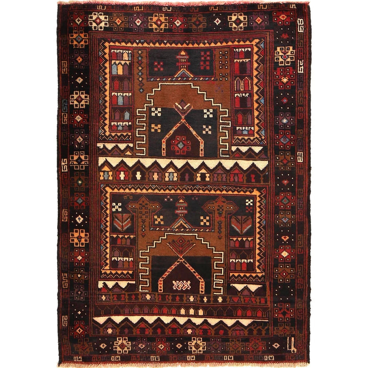 Afghan Baluchi Rug 3' 4" x 4' 10" Hand-Knotted | No. AL47672