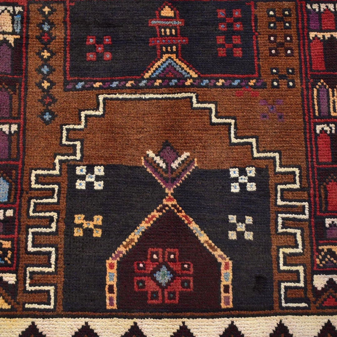 Afghan Baluchi Rug 3' 4" x 4' 10" Hand-Knotted | No. AL47672