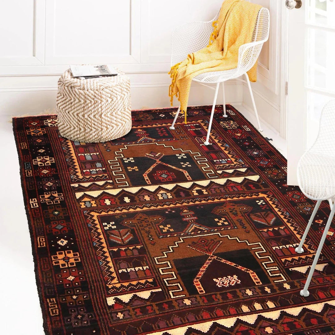 Afghan Baluchi Rug 3' 4" x 4' 10" Hand-Knotted | No. AL47672