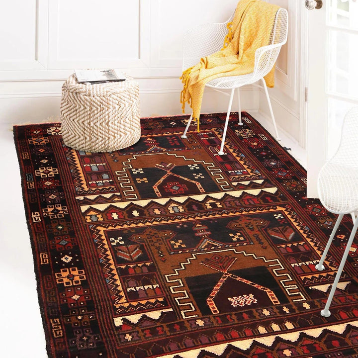 Afghan Baluchi Rug 3' 4" x 4' 10" Hand-Knotted | No. AL47672
