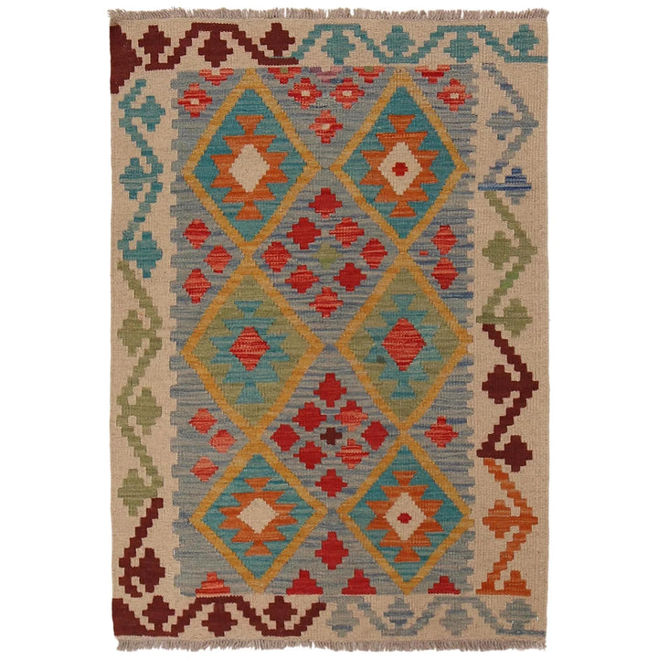 Afghan Chobi Kilim Rug 2' 7" x 3' 10" Flat-Weave | No. AL47683
