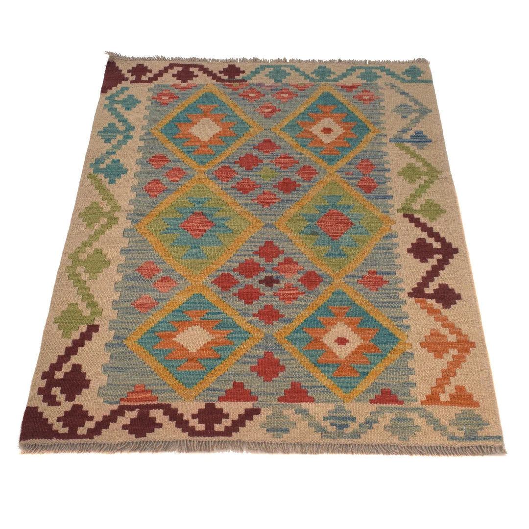 Afghan Chobi Kilim Rug 2' 7" x 3' 10" Flat-Weave | No. AL47683