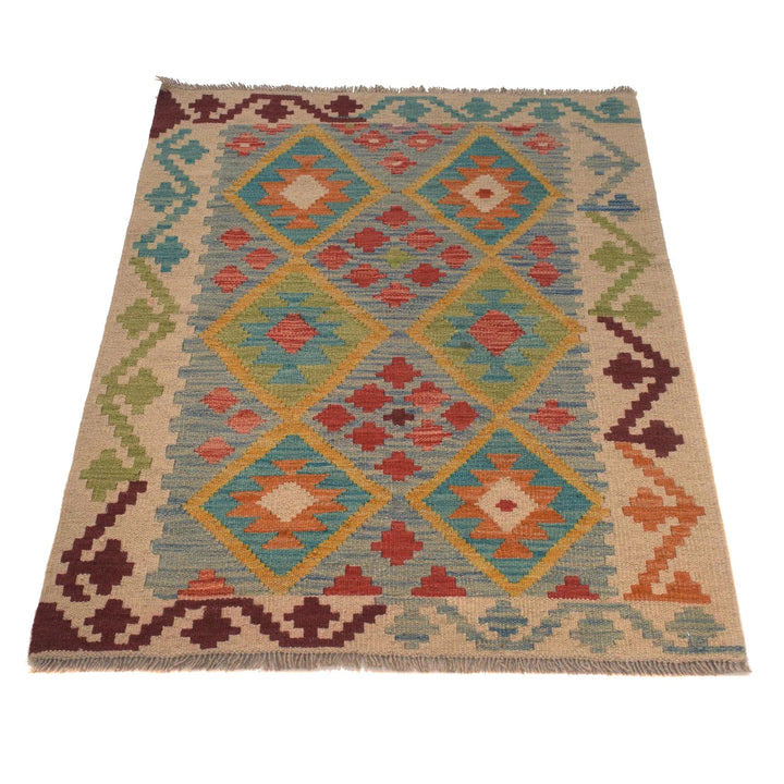 Afghan Chobi Kilim Rug 2' 7" x 3' 10" Flat-Weave | No. AL47683