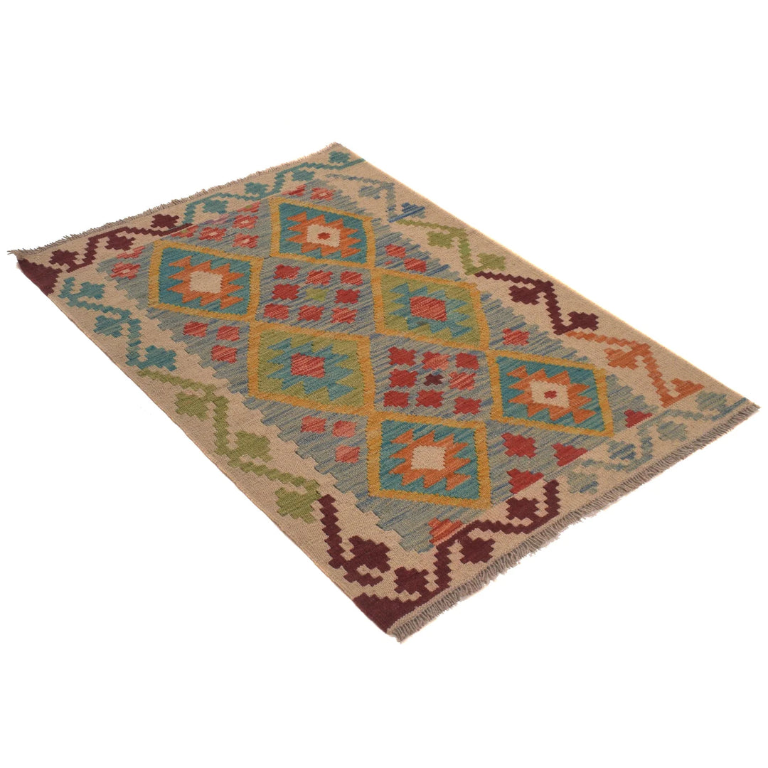 Afghan Chobi Kilim Rug 2' 7" x 3' 10" Flat-Weave | No. AL47683