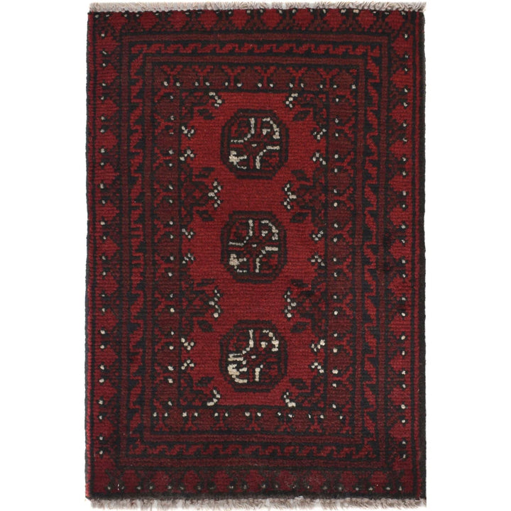Red Afghan Oriental Doormat 1' 6" x 2' 4" Hand-Knotted | No. AL47685