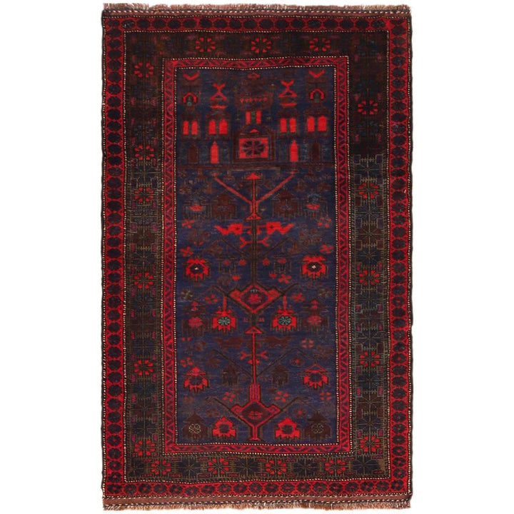 Blue Afghan Baluchi Rug 3' 0" x 4' 10" Hand-Knotted | No. AL47698