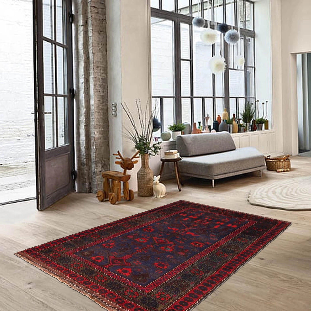 Blue Afghan Baluchi Rug 3' 0" x 4' 10" Hand-Knotted | No. AL47698