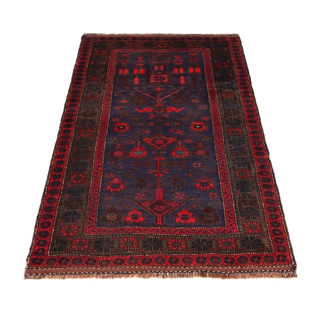Blue Afghan Baluchi Rug 3' 0" x 4' 10" Hand-Knotted | No. AL47698