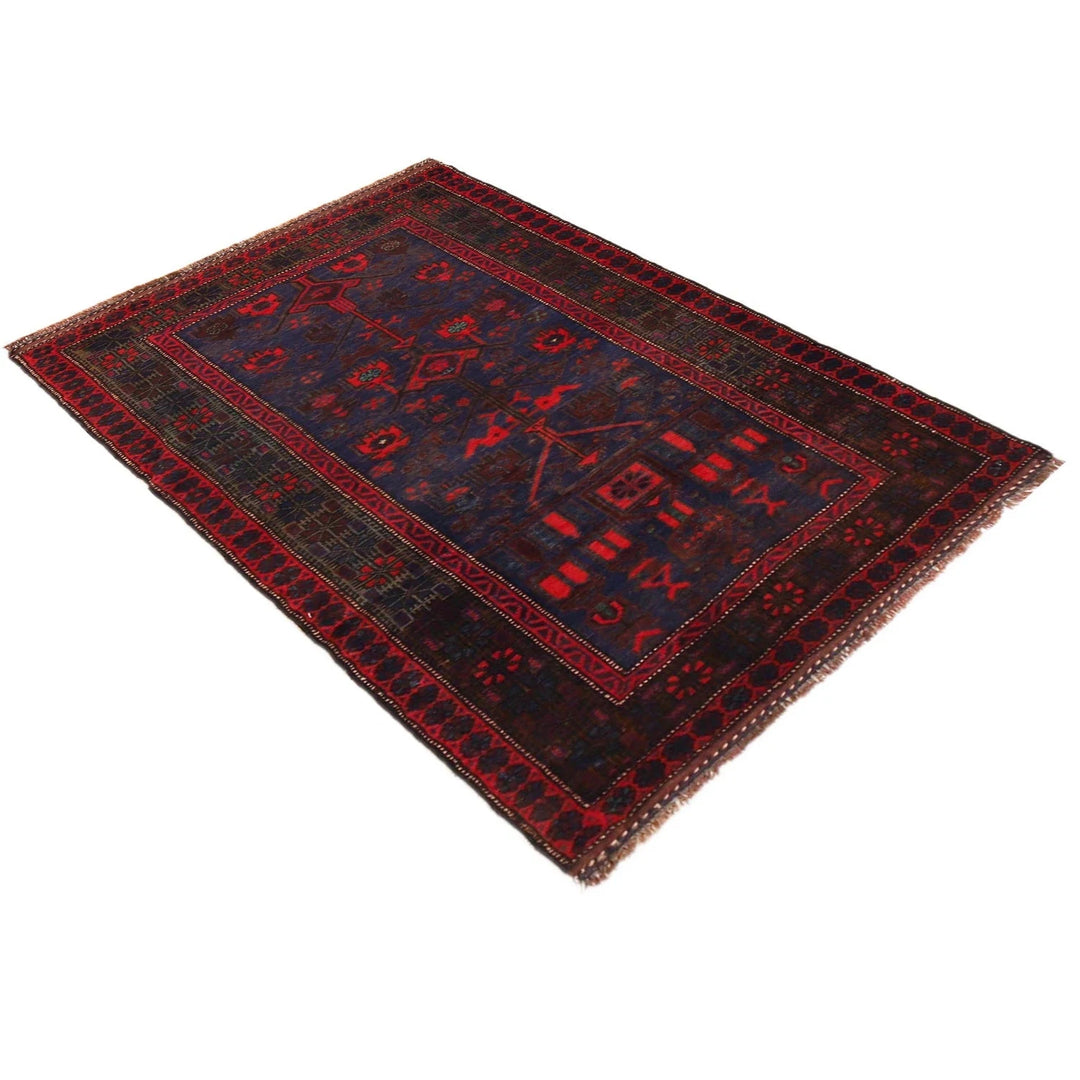 Blue Afghan Baluchi Rug 3' 0" x 4' 10" Hand-Knotted | No. AL47698