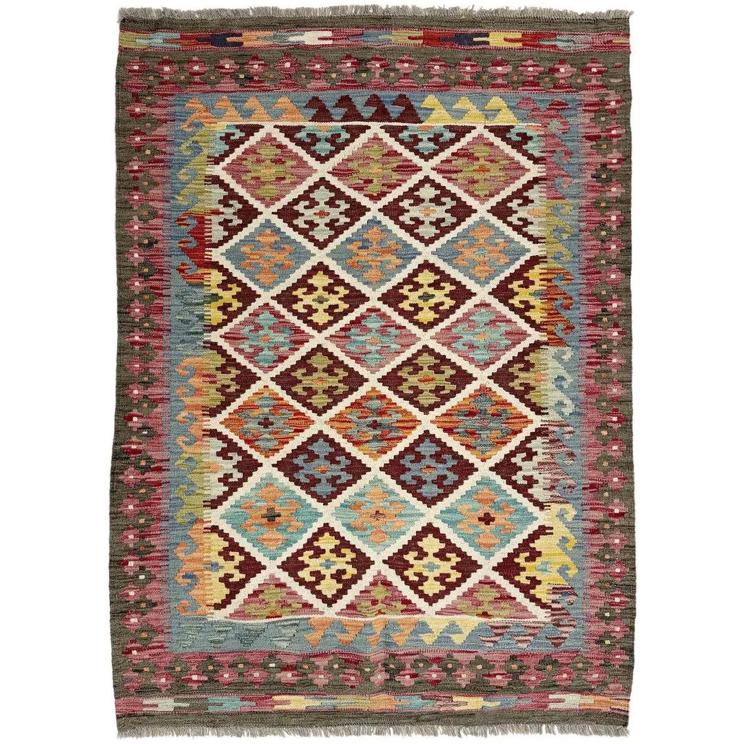 Afghan Vegetable Kilim Rug 4' 2" x 5' 9" Flat-Weave | No. AL477125