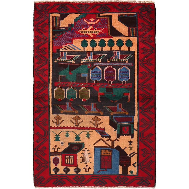 Afghan Pictorial Rug 2' 8" x 4' 1" Hand-Knotted | No. AL47715