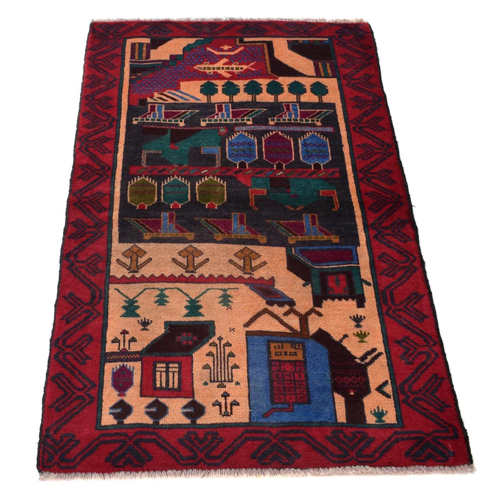 Afghan Pictorial Rug 2' 8" x 4' 1" Hand-Knotted | No. AL47715