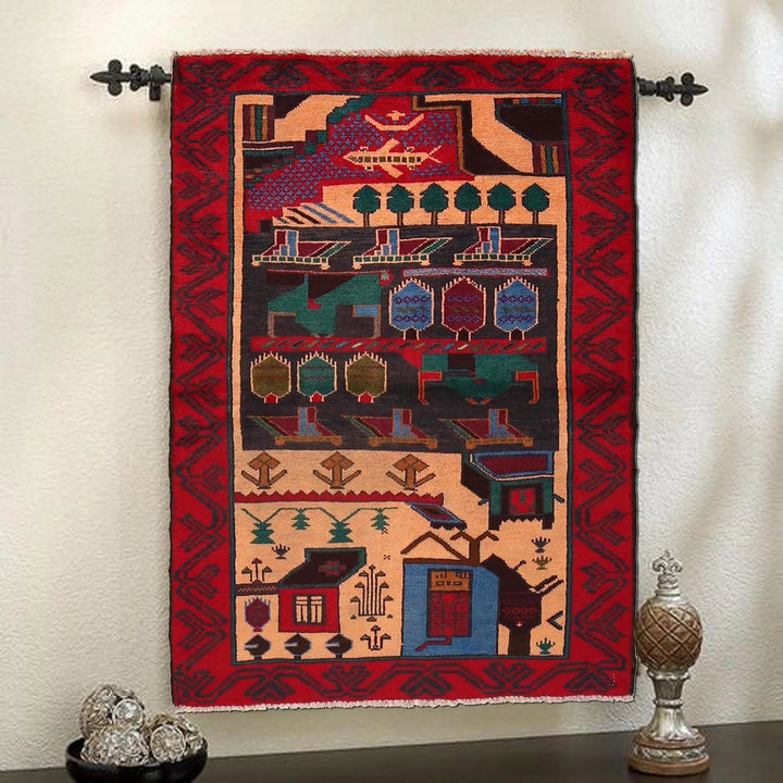 Afghan Pictorial Rug 2' 8" x 4' 1" Hand-Knotted | No. AL47715