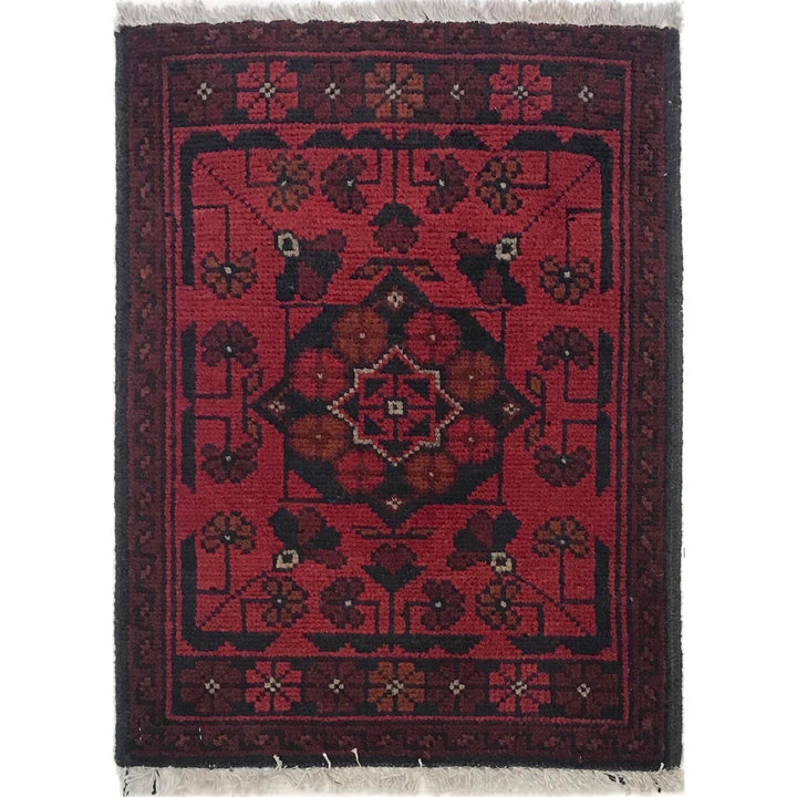 Red Afghan Oriental Doormat 1' 5" x 1' 11" Hand-Knotted | No. AL47750