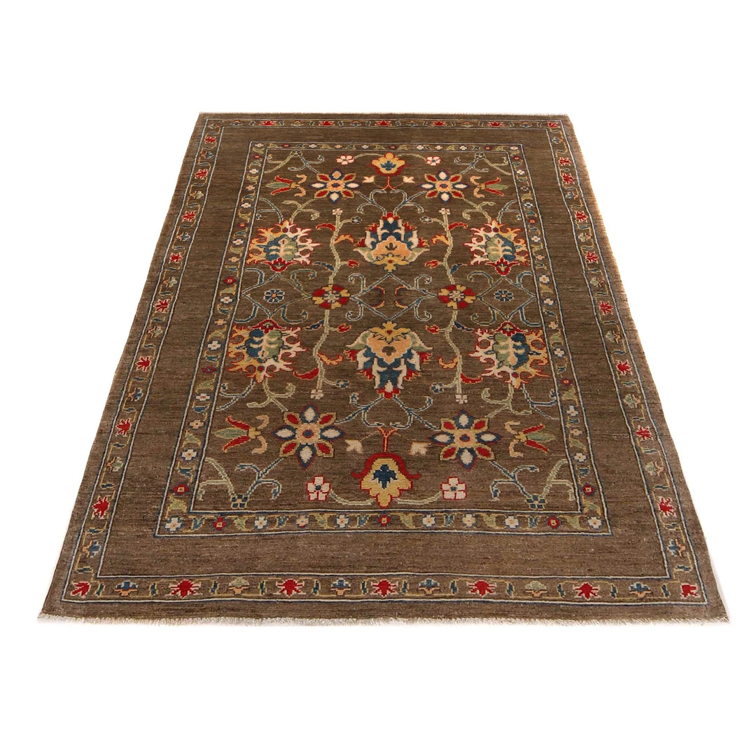 Brown Afghan Sultani Rug 3' 11" x 5' 8" Hand-Knotted | No. AL47754