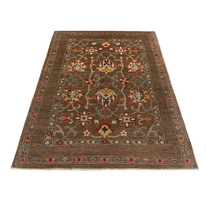Brown Afghan Sultani Rug 3' 11" x 5' 8" Hand-Knotted | No. AL47754