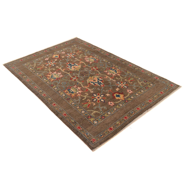 Brown Afghan Sultani Rug 3' 11" x 5' 8" Hand-Knotted | No. AL47754
