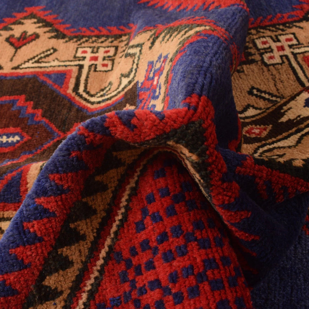Blue Afghan Baluchi Rug 4' 0" x 5' 8" Hand-Knotted | No. AL47767