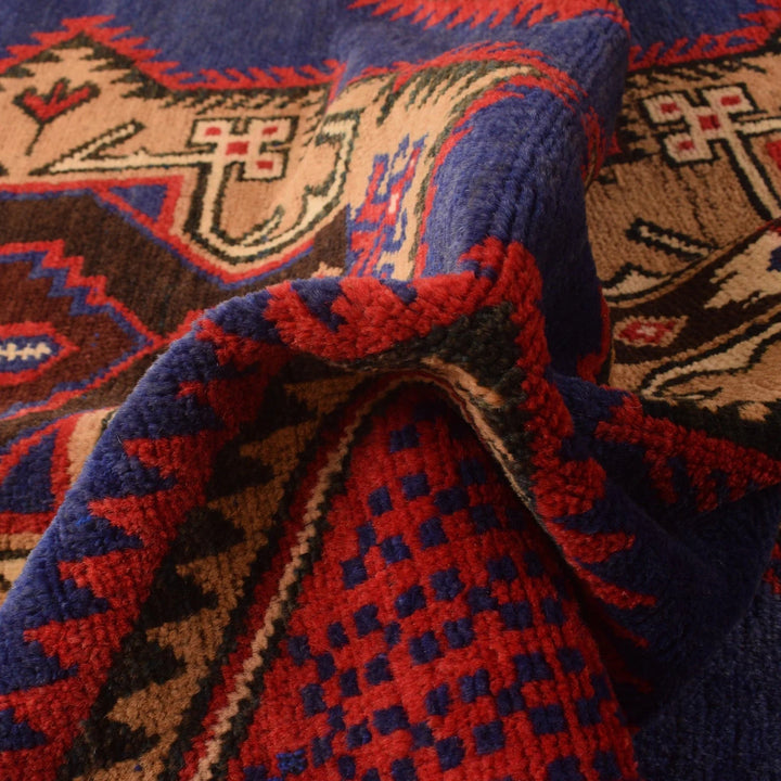 Blue Afghan Baluchi Rug 4' 0" x 5' 8" Hand-Knotted | No. AL47767