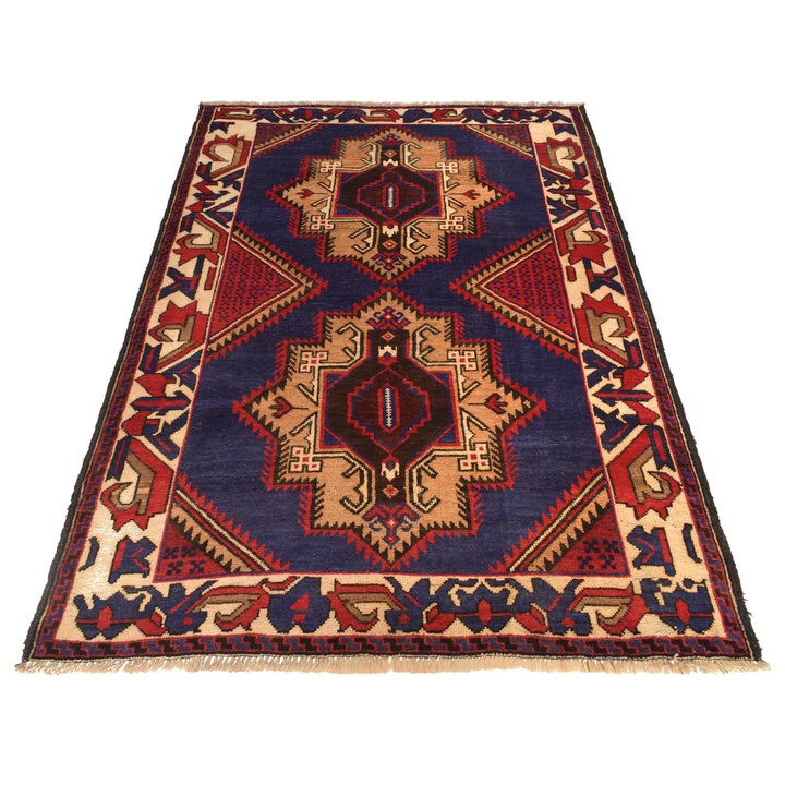 Blue Afghan Baluchi Rug 4' 0" x 5' 8" Hand-Knotted | No. AL47767