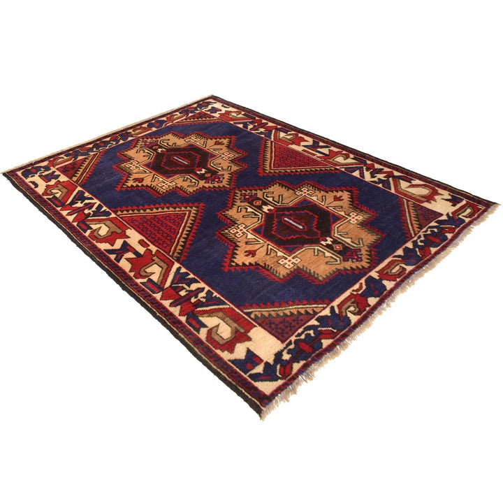 Blue Afghan Baluchi Rug 4' 0" x 5' 8" Hand-Knotted | No. AL47767